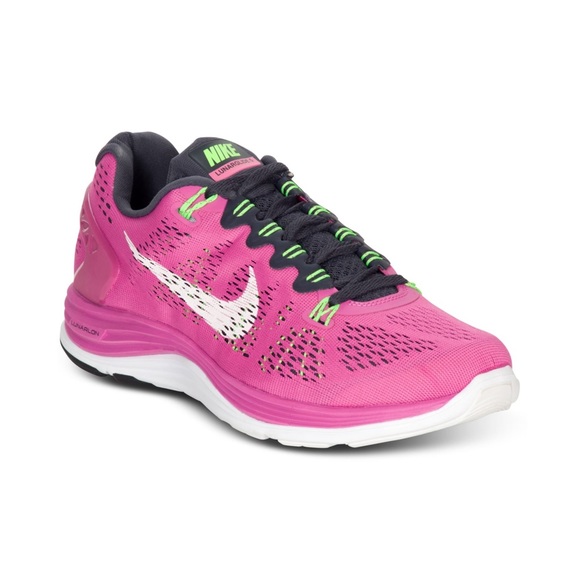 Used Women Size 7.5 Nike Luanrglide+5 Running Sneakers In Pink With White Swoops - Picture 1 of 12